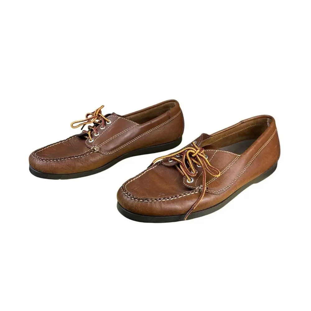 LL Bean Blucher Moc Brown Leather Boat Shoes Mens 11D Handsewn